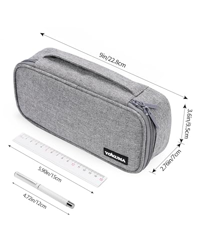 YOKUMA Pencil Case,Large Capacity Pencil Pouch,Aesthetic Zipper Pencil Box, Back to School Supplies for College Student Teen Adults,Travel Essentials,Electronic Cable Organize - color: Grey