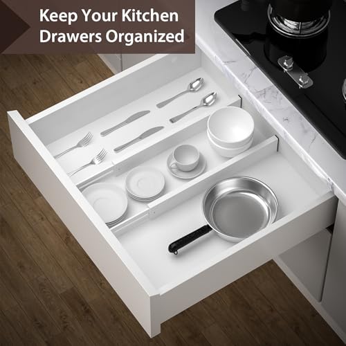 DUCOO 4 PCS Drawer Divider, 17"-22" Adjustable Bamboo Drawer Dividers Organizers, Expandable Separators for Kitchen, Clothes, Dressers, Home, Office, White - color: White
