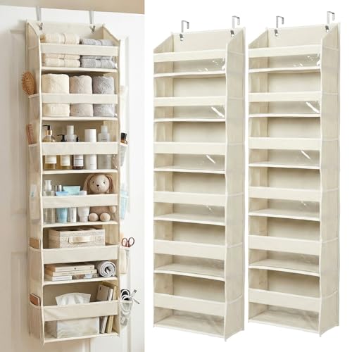 HOMELUX THEORY UPGRADED 6 Tiers Over The Door Organizer Hanging - 100D EXTRA THICK & 50lbs HUGE CAPACITY, 12 Side Mesh Pockets Over The Door Shoe Organizer, Hanging Closet Organizer (Ivory, 2pc) - color: 1. Ivory, size: Standard 2 sets