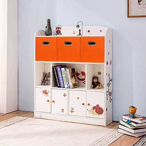 Black Fabric Cubby Storage Bins,13x13x13 Inches ,Cube Organizer Bin Foldable Storage Boxes with Dual Handles Fabric Organizer Box and collapsible Storage basket,Set of 6,Orange - color: Orange, size: 6 Pack