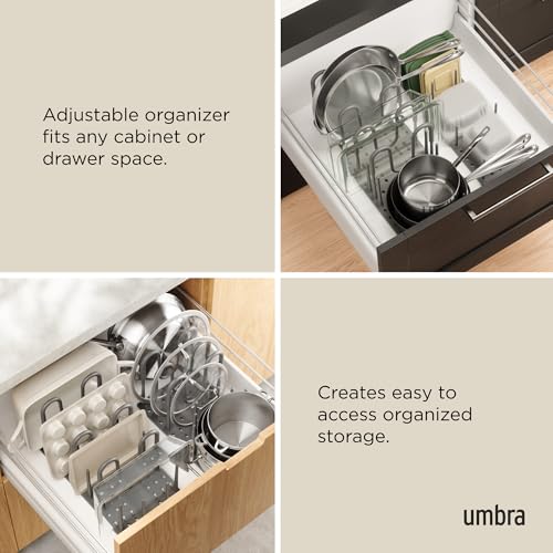 Peggy Kitchen Drawer Cupboard Organizer Tray - Adjustable Storage System For Food Containers, Cookware, Serveware, Utensils and More, Large, Grey - color: Grey, size: Large