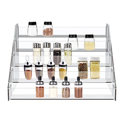 WUIVIUT Spice Rack Organizer For Cabinet, 3 in/Tier Acrylic Tiered Spice Shelf Can Storage Organizer for Kitchen Pantry Countertop - size: Widen-5 Tier - inner width 3''
