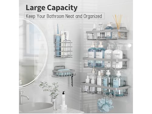 Liuoud 5 Pack Shower Caddy Organizer Rack Shelf for Inside Shower, Self Adhesive Bathroom Wall Storage Basket Rustproof Stainless Steel Large Capacity Shampoo Holder, Grey - color: Grey