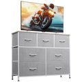 WLIVE 7 Drawer Dresser TV Stand, Entertainment Center, Media Console Table with Metal Frame and Wood Top for TV up to 45 inch, Chest of Drawers for Bedroom, Living Room, Light Grey - color: Light Grey