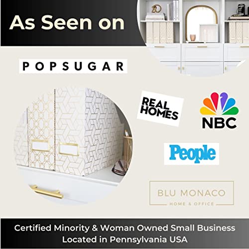 BLU MONACO | Cardboard Magazine File Holder Set of 4 | Vertical Magazine File Holder for Desk and Shelves | Cream Gold Foldable Magazine Holders with Label Slots - color: Cream Gold Woven