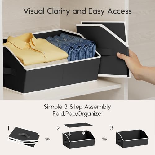 Homsorout Large Closet Organizers and Storage Bins - 8 Pack Trapezoid Storage Baskets for Shelves, Foldable Fabric Baskets with Handles Ideal for Closet, Basket, Wardrobe and Shelf Storage, Black - color: Black, size: 8 Pack