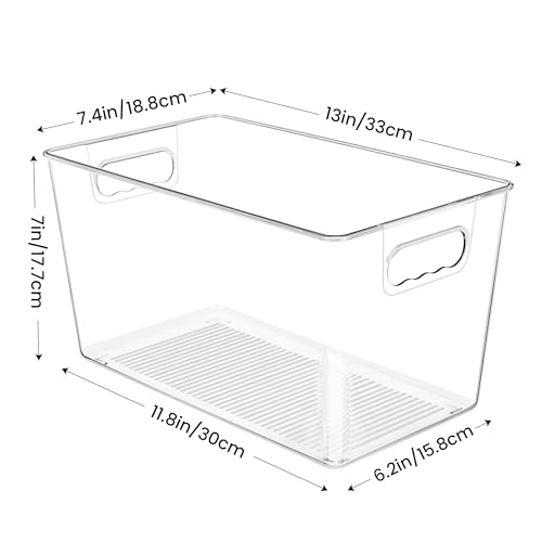 YIHONG Clear Plastic Storage Bins, 8 Pack Pantry Organizer Bins with Handle for Kitchen, Freezer,Cabinet,Closet Organization and Storage(XL) - size: XL(13"L x 7.4"W x 7"H)