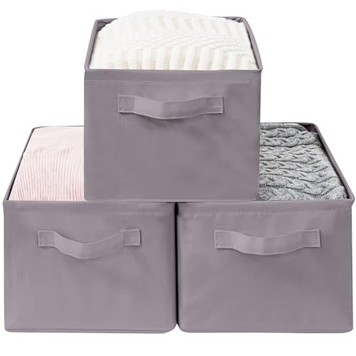 Storage Basket Bins with Metal Frame, Large Collapsible Fabric Storage Baskets for Organizing Shelf, Basket Organizer W/Handles for Blankets, Towels, Laundry, Shelves, 3-Pack, Gray - color: Gray, size: 3 PACK