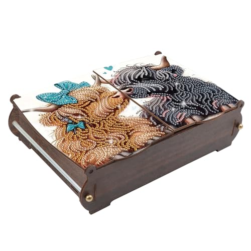 antor DIY Diamond Painting Wooden Storage Box, Yak Couple Special Shaped Rhinestone Diamond Art Flip Cover Box, Handmade Decorative Desktop Art Storage Gift for Adults - color: Yak Couple
