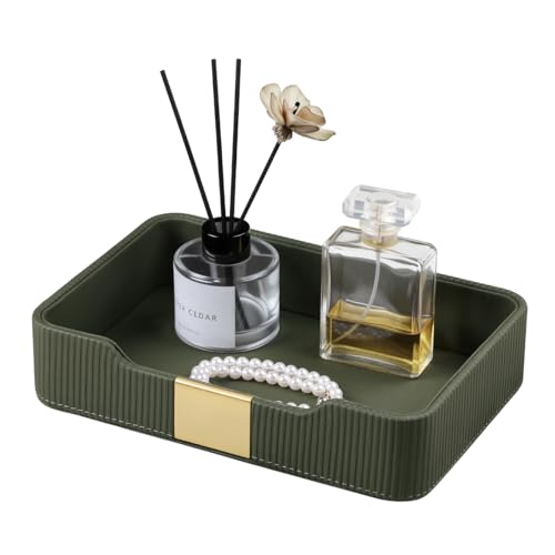 Valet Tray Desktop Storage Organizer, PU Leather Catchall Bedside Vanity Tray with Brass Accents Block Nightstand Organizer for Keys Watch Wallet Phone, Decorative Nightstand Storage (Green) - color: Green