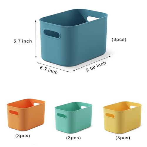 ORGIDOL 12 Pack Colorful Plastic Storage Bins, Storage Container for Organizing, Colored Storage Boxes with Handle for Shelves, Cute Organizer Bins for Craft, Snacks, Cabinet, 9.69x6.7x5.7 inch - color: Colorful, size: 12Pack