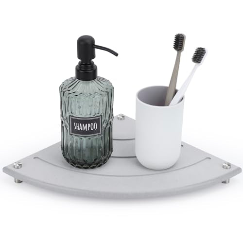Segbeauty Corner Counter Shelf, 9.85in Water Absorbing Stone Drying Mat for Kitchen Counter, Instant Drying Stone Tray Dish Sponge Holder, Fast Drying Diatomaceous Bathroom Counter Corner Organizer - color: Gray, size: 9.9" x 9.9" x 1.2"