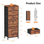 Furnulem Bedroom Dresser with 7 Drawers,Tall Industrial Fabric Chest of Drawers, Vertical Storage Tower Bedside Furniture in Living Room,Closet,Entryway-Sturdy Steel Frame(Rustic Brown) - color: Rustic Brown, size: 11.8"D x 15.8"W x 43.3"H (7 Drawers)