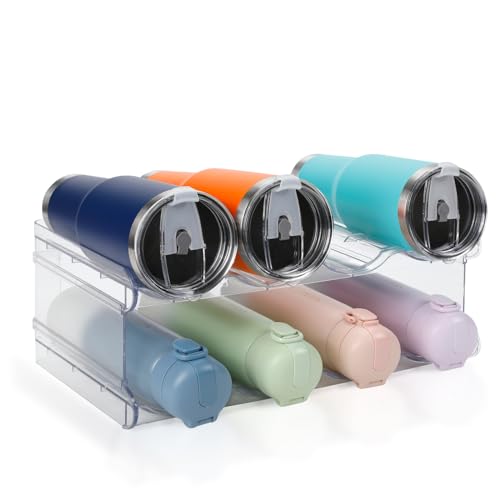 Stackable Water Bottle Organizer, SPOSPO Large Compartment Water Bottle Holder, 2 Tier Clear Water Bottle Organizer for Cabinet, Water Bottle Rack for Kitchen Organization and Storage - Hold 8 Bottles - size: 2 Pack