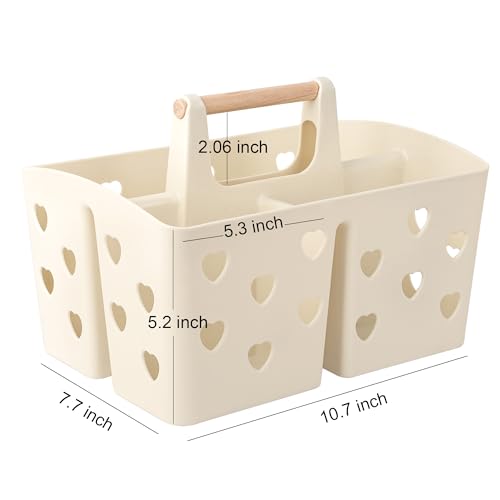 Anyoifax Portable Shower Caddy Plastic Shower Basket Organizer Divided Bathroom Caddy Storage Cleanning Caddy Tote with Handle for College, Dorm Room, Kitchen, Beige - color: Beige