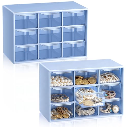 Wenqik 2 Pcs Mini Storage Drawers Teacher Toolbox Organizer with 9 Clear Drawers Small Plastic Desktop Teacher Desk Craft Organizer for Classroom Office 7" x 3. 9" x 4. 7"(Blue) - color: Blue