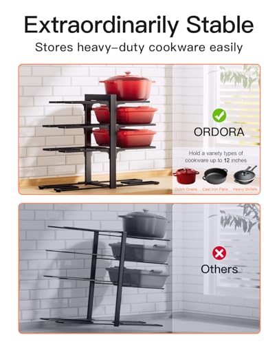 ORDORA Pots and Pans Organizer Rack for Cabinet, 15.83" Height 8-Tier Heavy Duty 120LBS Pot Pan Organizer under Cabinet Adjustable for Dutch Oven, Cast-iron Pan, Heavy Skillets Griddles, Shallow Pot - size: M-15.83"H-HeavyDuty