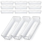 Dimeho 12 PCS Drawer Organizers Clear Plastic Vanity Drawer Dividers Kitchen Silverware Utensil Storage Desk Storage Tray for Bathroom Bedroom Office Makeup Jewelry 9 x 3 x 2 Inches