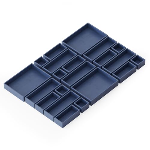 SpaceAid 21-Piece Bamboo Drawer Organizer Storage Boxes Set, Wood Tray Junk Drawer Organizers Multi-Use Divider Bins for Kitchen, Bathroom, Office Desk and Makeup Organization (21 Pack, Navy Blue) - color: Navy Blue