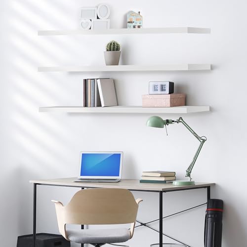 Sorbus Floating Shelves for Wall - 55 Inch Extra-Long Bathroom Shelves, Wall Decor for Bedroom, Kitchen, Living Room, Book Storage - Mounted Floating Shelf with Hidden Brackets (White, 3 Pack) - color: White, size: 55 Inch, style: 3 Pack