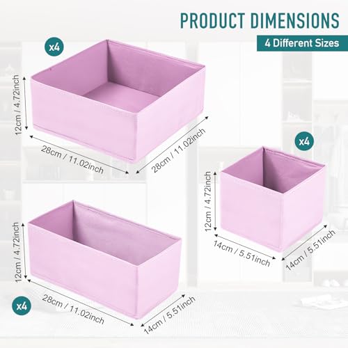 12 Pack Drawer Organizers Underwear Drawer Dividers Foldable Storage Boxes Fabric Closet Organizers Storage Cubes for Clothes Bras Socks Ties Cosmetics Stationeries Hair Accessories(Pink)