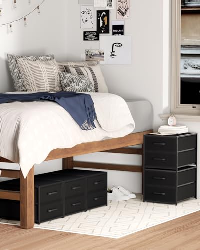 Homsorout Stackable Storage Drawers - 2 Tier Closet Organizer with Metal Handles, Fabric Dresser with Collapsible Bins for Bedroom, Dorm, Office, Black, 2 Pack - color: Black, size: 15.7 Inch. - 2 Pack