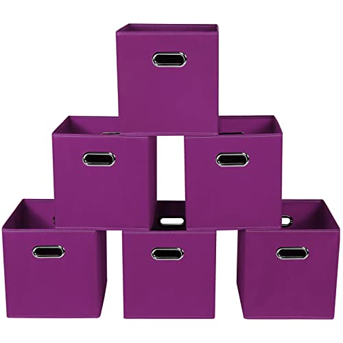 Fabric storage bins Cubes, Fabric Cube Organizer with Handle, Foldable Cube Bins for Cloth or Accessary Storage, 11x11x11, Set of 6, (Purple) - color: Purple, size: 6 Pack