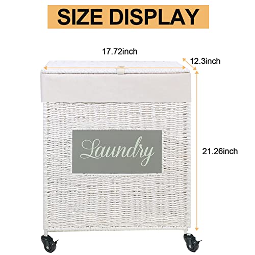 Mxfurhawa Laundry Basket, Heavy Duty Cotton Liner Laundry Storage Hamper with Handles, Collapsible Clothes Wire Basket Organizer Laundry Bag (89WE-H) - color: 89WE-H
