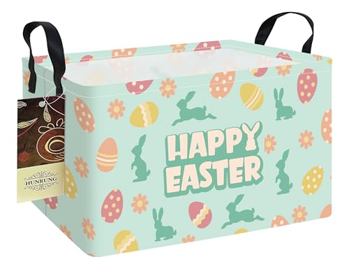 HUNRUNG Rectangle Storage Basket Cute Canvas Organizer Bin for Pet/Children Toys, Books, Clothes Perfect for Rooms/Playroom(REC-Green Easter Egg) - color: REC-Green Easter Egg