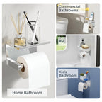 FORIOUS Toilet Paper Holder with Shelf, Adhesive or Screw Wall Mount Toilet Roll Holder for Bathroom, Rustproof 304 Stainless Steel Commercial Toilet Tissue Holder with Phone Shelf, Chrome - color: Chrome