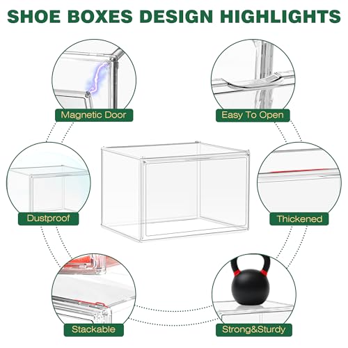 1 Pack Acrylic X-Large Shoe Box Clear Plastic Stackable Storage Boxes with Magnetic Door Shoe Organizer for Closet Sneaker Boot Shoe Storage,Fit up to US Size 14 - style: X-Large Size (Acrylic Material)
