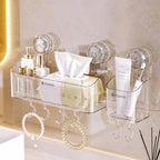 2-Pack Suction Cup Shower Caddy Set, Wall Mounted Suction Rack, Bathroom Shower Shelf Basket Set with Shower Organizer and Toothbrush Holder (No Drilling Required) - style: basket set, 2pieces