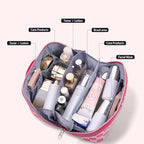 BOYATU Travel Makeup Bag for Women: Large Cosmetic Bag Set of 3 - PU Leather Make up Bag with Compartments - Compact Waterproof Toiletry Bag with Divider & Handle (D-4-Red) - color: D-4-Red