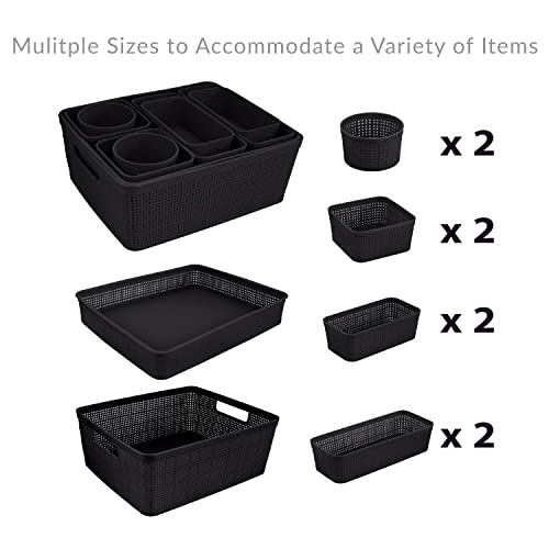 Simplify 10 Piece Organizing Set | Multiple Size Bins | Multipurpose | Office | Desk | Dorm | Bathroom | Storage Basket | Small Items | Accessories | Black (Pack of 6) - size: 10 Piece (Pack of 6)