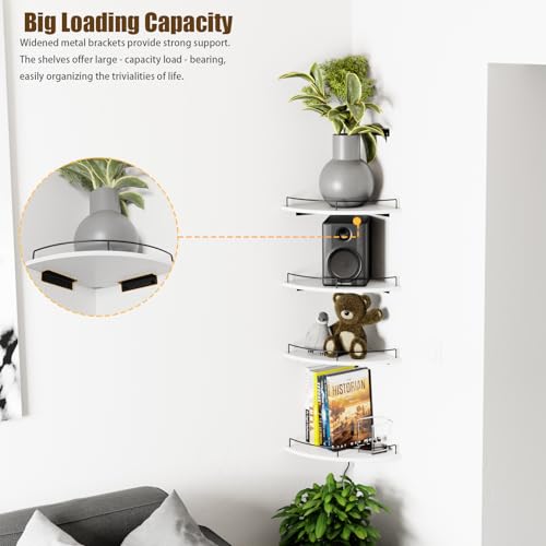Corner Shelf Wall Mount, Floating Corner Shelves, Set of 4 Corner Wall Shelf Organizer,Rustic Wood Wall Storage Display Shelves forLiving Room Bedroom Bathroom Kitchen,White - color: White-4pack
