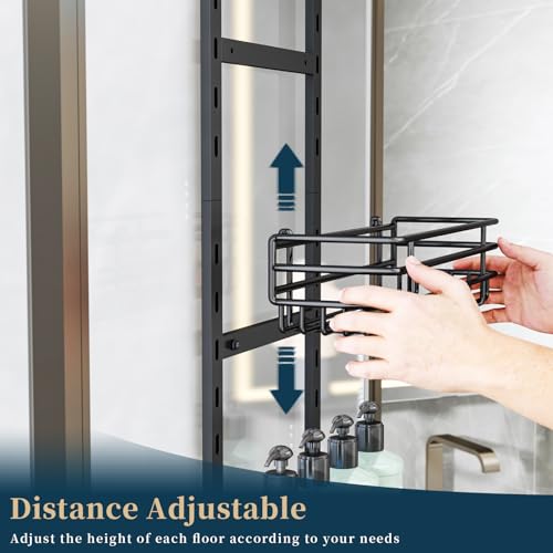 Consumest Over The Door Shower Caddy - 5 Tier Adjustable Shower Organizer Hanging with 2 Toothbrush Holders & 4 Hooks, Rustproof Organizer Shelf, Storage Rack for Bathroom, Black - color: Black, size: 5-Tier