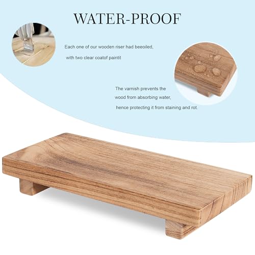 zoocatia Small Wood Tray Pedestal Stand Farmhouse Bathroom Decor Decorative Wooden Riser Kitchen Soap Dish Holder for Vanity, Counter, Sink, 10" x 4.5" - Brown - color: Brown, size: 10" x 4.5" x 1.6"