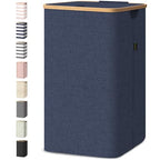 BALEINE Laundry Hamper with Lid, Tall Laundry Baskets with Bamboo Pull Handles, Large Laundry Bin with Internal Support (26 Gal/100L, Blue) - color: Blue, size: 100 liters