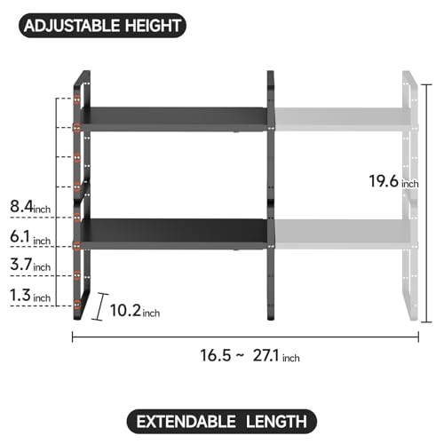 2Pack 16.5-27’’L Expandable Kitchen Shelf Organizer, Stackable Shelves Organizer, Adjustable Height Pantry Spice Rack for Cabinet, Countertop, Pantry and Cupboard, Black - size: 2Pack-Common-10.2''Wx(16.5-27'')Lx9.6''H-Black