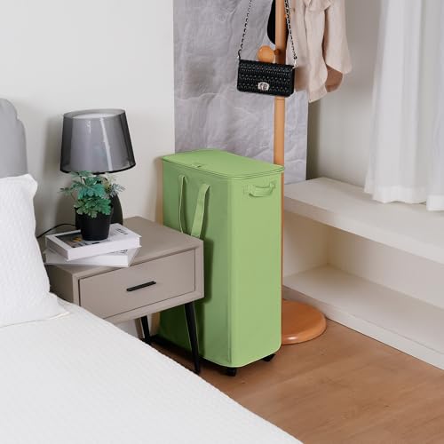 Vincona Slim Laundry Hamper with Lid and Wheels, Small Rolling Laundry Basket with Handle for Small Spaces, Tall Dirty Clothes Hampers for Dorm, Bathroom and Bedroom, 75L Sage Green - color: Sage Green, size: 75L