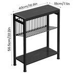 End Table Set of 2 for Small Space, 3-Tier Narrow Side Table with Magazine Holder,Slim Nightstand, Skinny Snack Couch Table in Living Room, Bedroom Study and Balcony (Black) - color: Black-2pcs