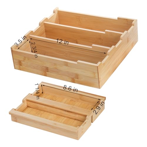 Okllen Bamboo Kitchen Drawer Organizer, Stackable 2-Tier Utensil Drawer Organizer Tray, Silverware Organizer Flatware Storage for Kitchen Cabinet, Pantry, Drawer, 5 Divided Compartments