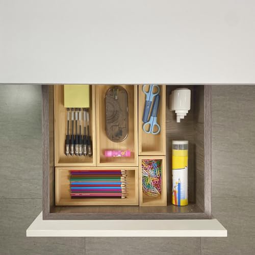 bamboo drawer organizer Set,expandable drawer dividers,wooden storage organizers,drawer organizers for kitchen, bathroom,flatware,Tea Bag Organizer (2 X 5PCS Natural) - color: 2 X 5PCS Natural)