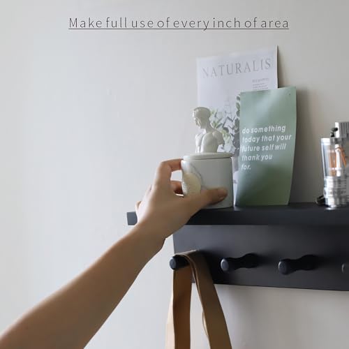 Entrance Coat Rack ，Coat Hooks, Wall-Mounted Wooden Hook Rack, Wall-Mounted Shelves are Very Suitable (Black Color Finish—A-2) - style: black color finish—A-2