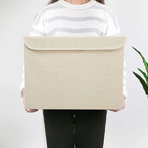 Bagnizer Large 42 Quarts Collapsible Stackable Storage Bins Cube with Lids [3-Pack] Foldable Fabric Linen Storage Boxes, Closet Organizer Baskets with Label for Home (16.7 x 12 x 12, Beige) - color: Beige, size: Large - 3 Pack