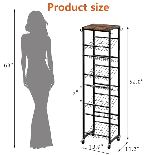 8 Tier Rotating Vertical Shoe Rack Tower, Wooden Tall Shoe Storage Organizer with Hooks, Sturdy Metal Narrow Shoe Shelf for 8-16 Pairs, Space Saving Rack for Closet Entryway, Rustic Brown - size: 8-tier(13.9 × 11.2 × 52.0)