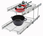 DINDON 2 Tier Pull Out Cabinet Organizer (11" W x 18" D) Heavy-Duty Metal Sliding Drawer Shelf, Two Tier Pull Out Shelves for Kitchen Cabinets, Pantry, Bathroom, Chrome Finish - size: 11'' W X 18'' D