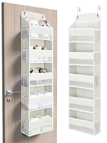 Yecaye 5 Tier Over the Door Organizer, 44lbs Load Toy Stuffed Animal Storage 10 Side Pockets, Bathroom Organizers and Storage for Nursery Newborn Baby Essential Stuff Dorm Room Essentials, Cream White - color: Cream White, size: 5 Tier