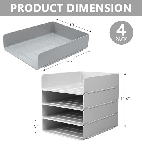 Tiawudi Desk Organizer, Office Organization and Storage, Plastic Letter Tray, Stackable File Organizer for Classroom, Home, Documents, Notes, Folders, Books and Pens, 4 Tier - color: Gray