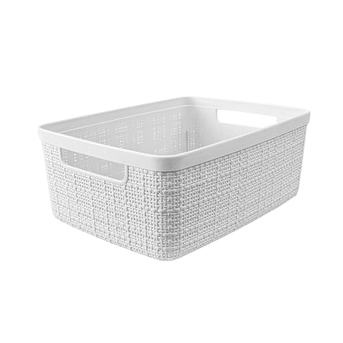 Curver Set of 8 Small 4.5L Jute Decorative Plastic Organization and Storage Baskets - Perfect Bins for Home Office, Closet Shelves, Kitchen Pantry and All Bedroom Essentials, White - color: White, size: Small 4.5L